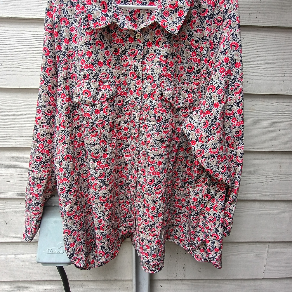 Tommy Hilfiger Red and Black Floral Casual Shirt